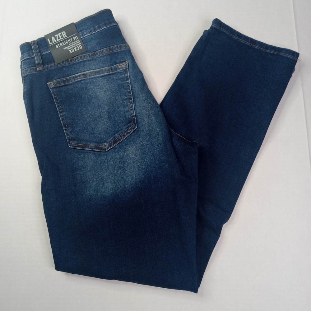Lazer Straight Fit Jeans Men's Size 33x30 Blue Distressed Sits Below Waist